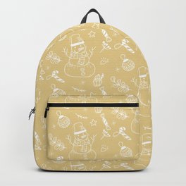 Tan and White Christmas Snowman Doodle Pattern Backpack