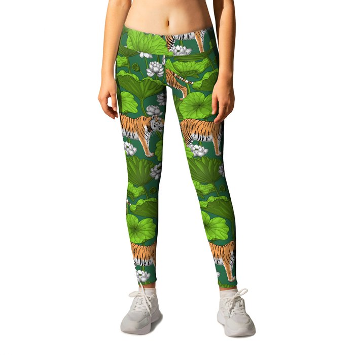 Tigers in the white lotus pond Leggings