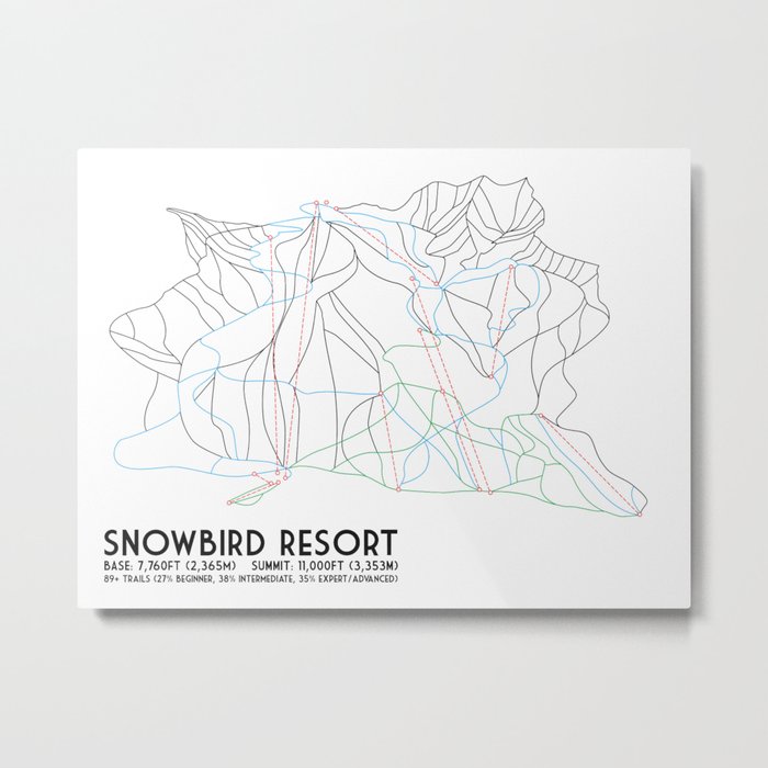 Snowbird, UT - Minimalist Trail Map Metal Print