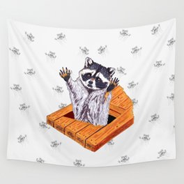 Peeking Raccoons #5 White Pallet - Wall Tapestry