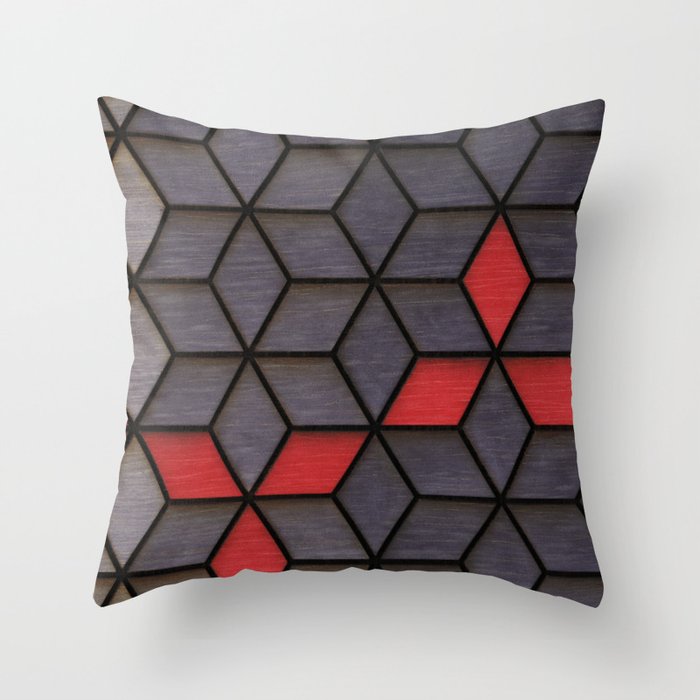 Grey Black Red Cubes Throw Pillow