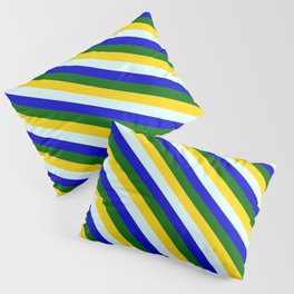 [ Thumbnail: Yellow, Light Cyan, Blue, and Dark Green Colored Lined Pattern Pillow Sham ]