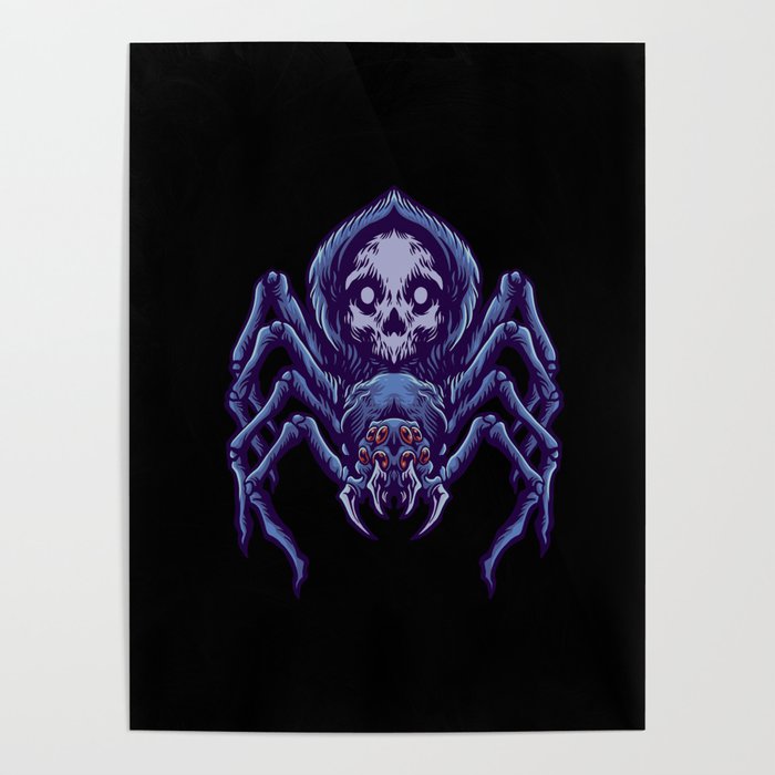 Halloween Black Angry Spider Skull Poster