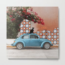 This must be the way out. Metal Print | Charming, Secretplaces, Bluevintagecar, Colourful, Fusca, Collage, Cat, Orange, Sortie, Bougainvillea 