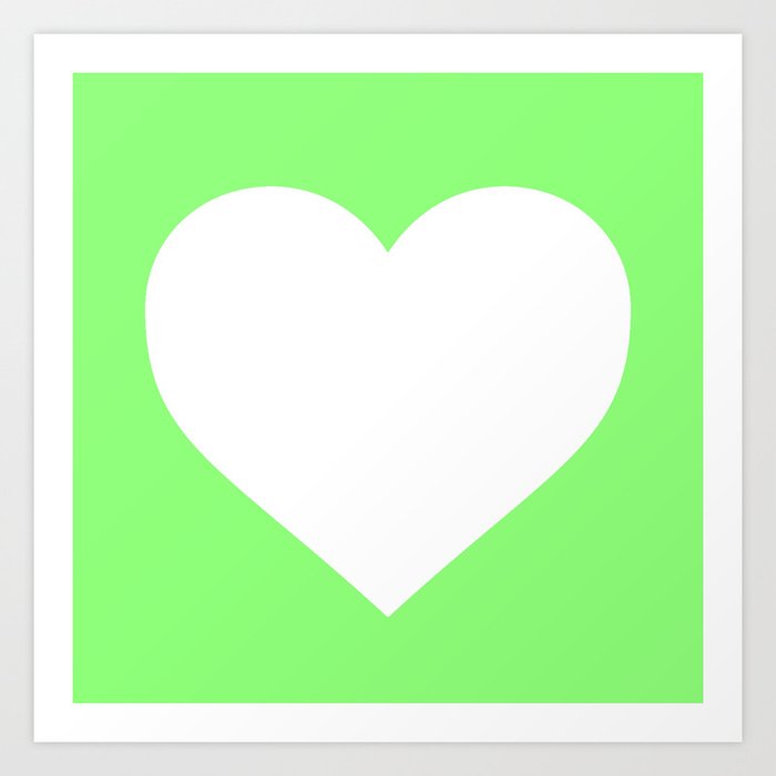 Heart (White & Light Green) Art Print