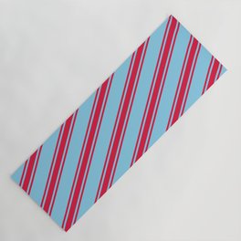 [ Thumbnail: Sky Blue & Crimson Colored Lines/Stripes Pattern Yoga Mat ]