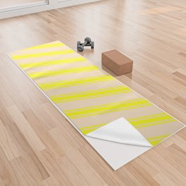 [ Thumbnail: Bisque & Yellow Colored Stripes/Lines Pattern Yoga Towel ]
