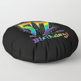[ Thumbnail: 57th Birthday - Fun Rainbow Spectrum Gradient Pattern Text, Bursting Fireworks Inspired Background Floor Pillow ]