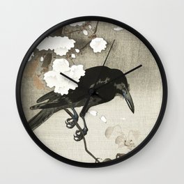 Raven on Cherry tree - Japanese vintage woodblock print Wall Clock
