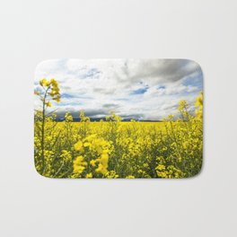 Fields of yellow - Floral Photography #Society6 Bath Mat | Photo, Yellow, Sunny, Landscape, Nature, Farm, Flower, Cloud, Field, Canola 