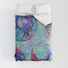 Whimsical Colorful Nautilus Seashell Art - Wild Nautilus Shell Duvet Cover