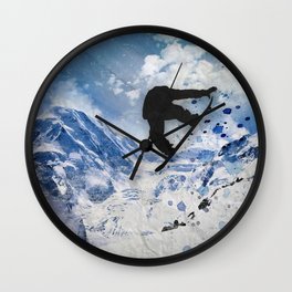 Snowboarder In Flight Wall Clock