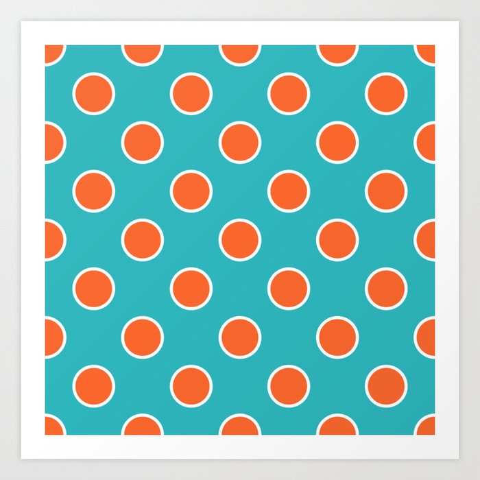 Geometric Orbital Candy Dot Circles - Citrus Orange & Peppermint Blue Art Print