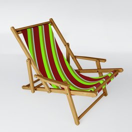[ Thumbnail: Maroon, Chartreuse, Green & Powder Blue Colored Striped/Lined Pattern Sling Chair ]