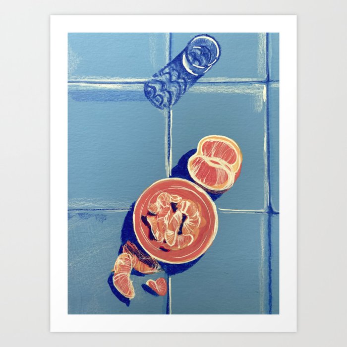 Summer Grapefruit, Blue Kitchen Art Print