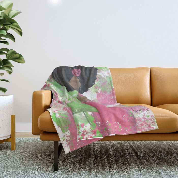 Dripping Pink and Green Angel Throw Blanket