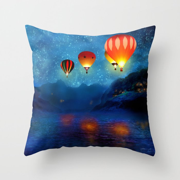 Hot Air Ballooning on a Starry Night Throw Pillow