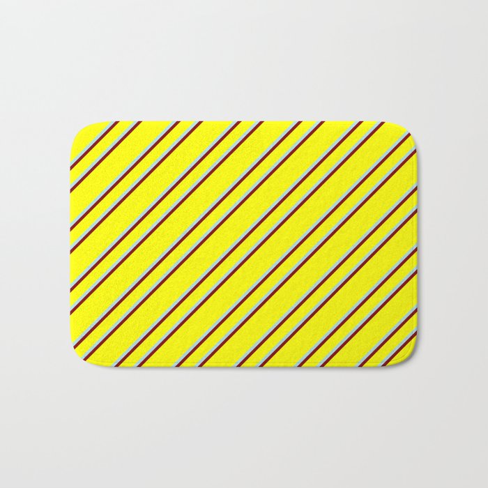 Yellow, Powder Blue, and Maroon Colored Stripes Pattern Bath Mat