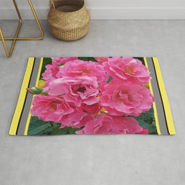 CLUSTERED PINK ROSES YELLOW-GREY ART Rug