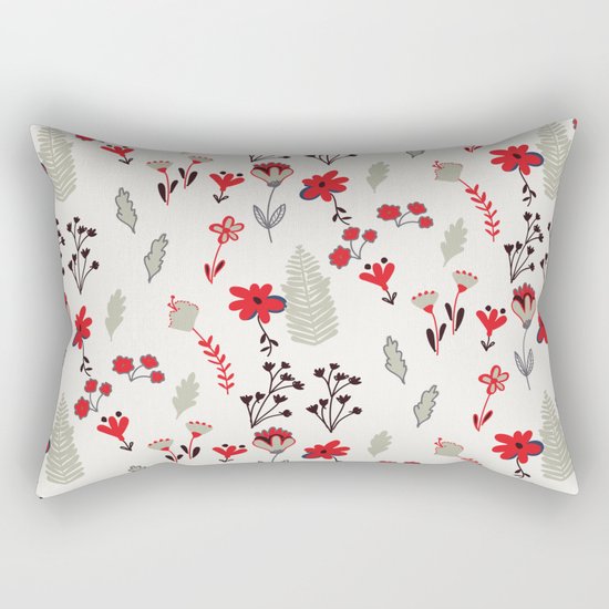 Red Vintage Floral Pattern Rectangular Pillow