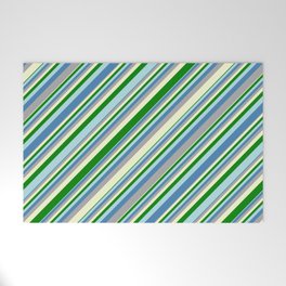[ Thumbnail: Eye-catching Blue, Dark Gray, Light Yellow, Green, and Powder Blue Colored Lined Pattern Welcome Mat ]