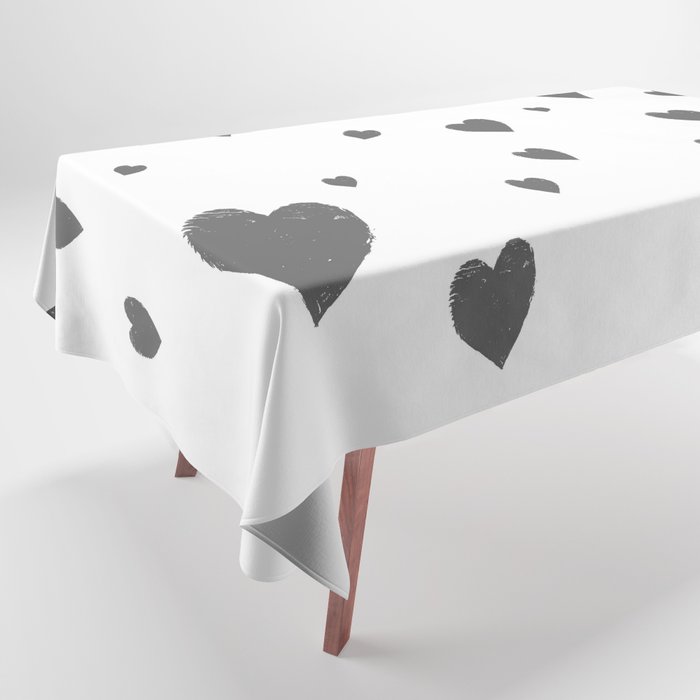 Hand-Drawn Hearts (Grey & White Pattern) Tablecloth