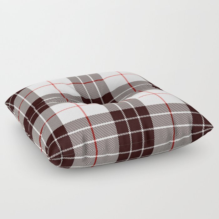 White Tartan with Black and Red Stripes Floor Pillow