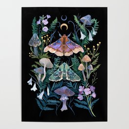 Sphinx Moth Moon Garden Poster