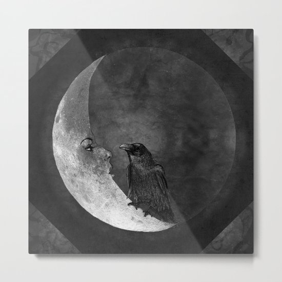The crow and its moon. Metal Print