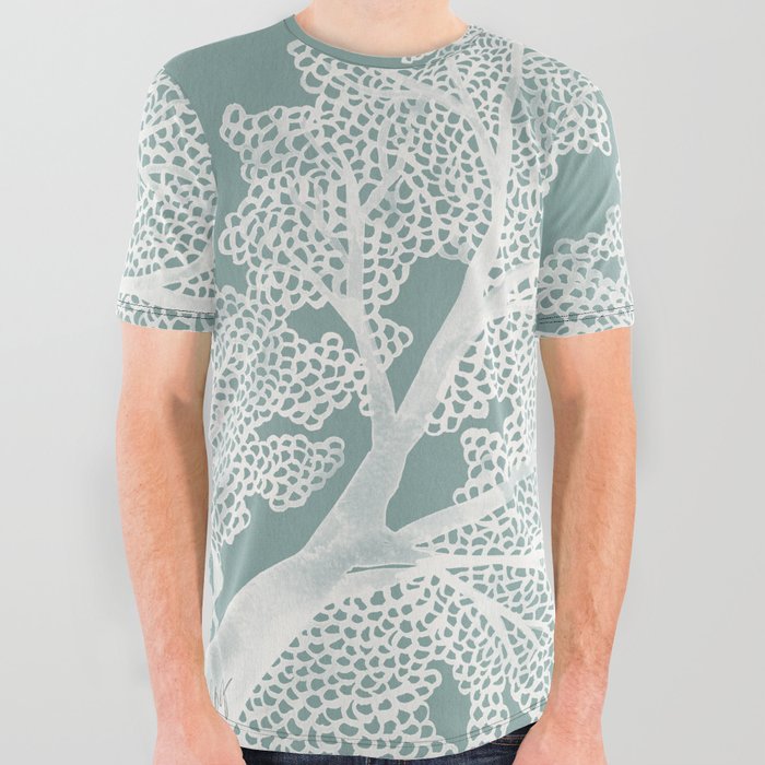 Sea Fan Coral – White on Mint All Over Graphic Tee