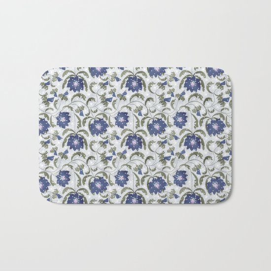 Retro . Floral pattern in blue tones . Bath Mat