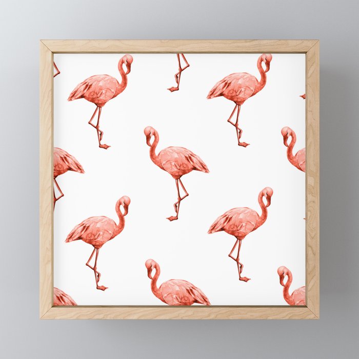 Simply Pink Flamingo in Deep Coral on White Framed Mini Art Print