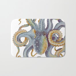 Octopus Tentacles Steel Blue Watercolor Art Bath Mat