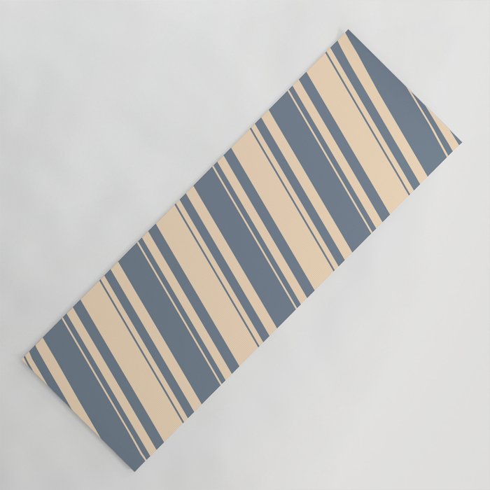Slate Gray and Bisque Colored Stripes Pattern Yoga Mat
