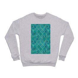 Turquoise Teal Golden Moroccan Quatrefoil Pattern Crewneck Sweatshirt