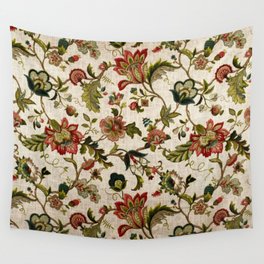 Red Green Jacobean Floral Embroidery Pattern Wall Tapestry