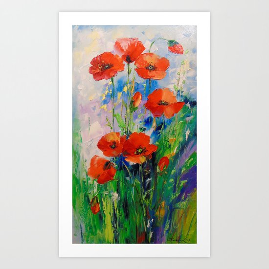 Poppies in a field Art Print