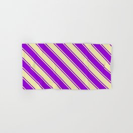 [ Thumbnail: Dark Violet and Pale Goldenrod Colored Stripes Pattern Hand & Bath Towel ]