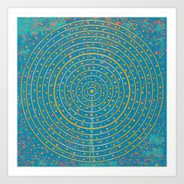 Concentric solar disc in blue Art Print