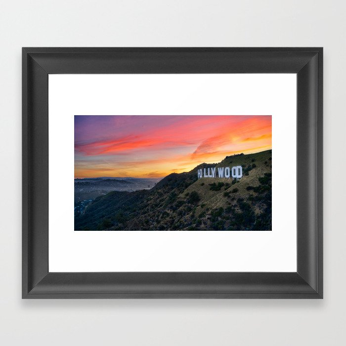 Hollywood Hills, California, Sunset Hollywood Sign Framed Art Print