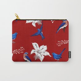 Bluebird,floral pattern Carry-All Pouch | Floral, Nature, Pillows, Flower, Retro, Patternbirds, Red, Digital, Blue, Vintage 
