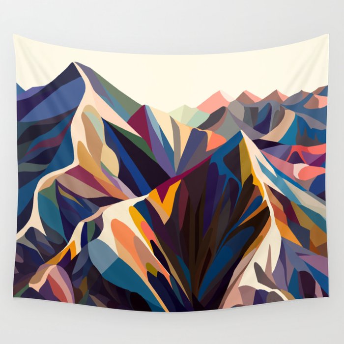 Mountains original Wall Tapestry | Graphic-design, Colorful, Mountains, Hills, Illustration, Kaleidoscope, Nature, Graphic, Mosaic, Landscape