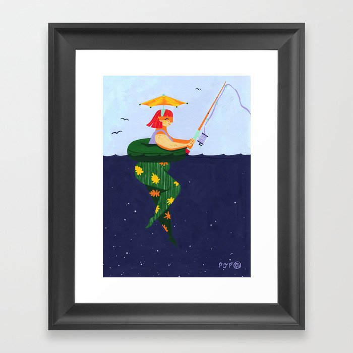 Woman Fishing Framed Art Print