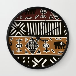African mud cloth with elephants Wall Clock | Pattern, Ethnic, Elephant, Graphicdesign, Cream, Africa, Black And White, Brown, Symbols, Mudcloth 