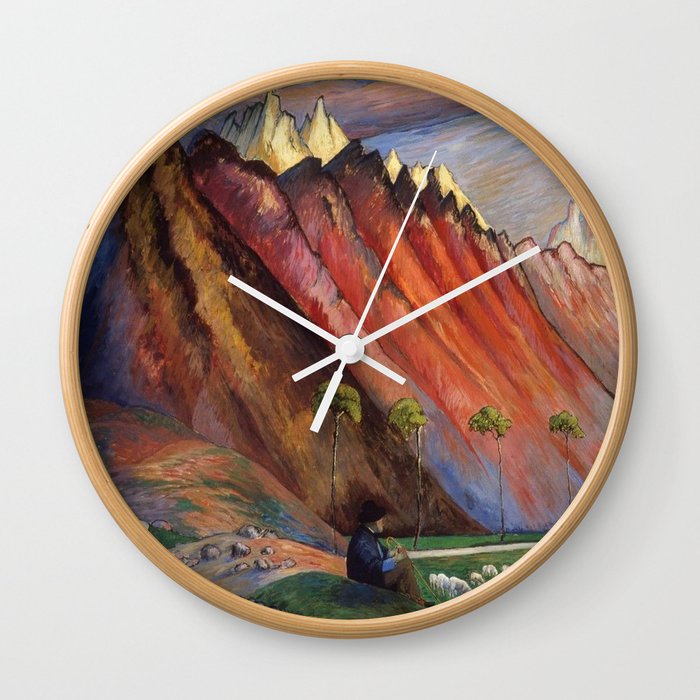 Old Age and the Mountain Shepard pastoral landscape painting by Marianne von Werefkin Wall Clock