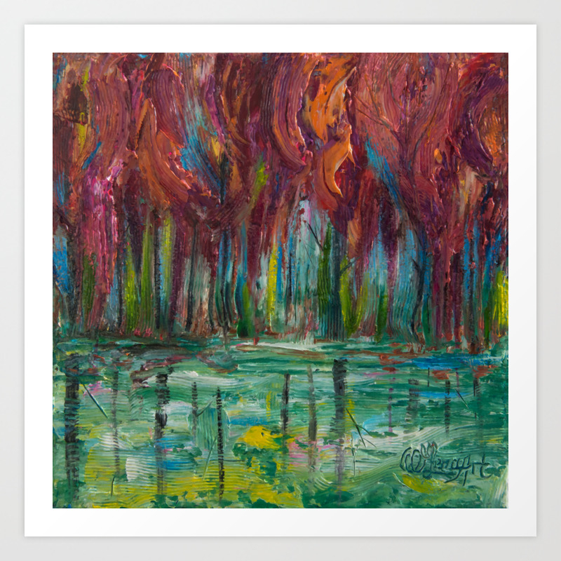Red Trees Thick Impasto Abstract Painting Art Print By Olenaart
