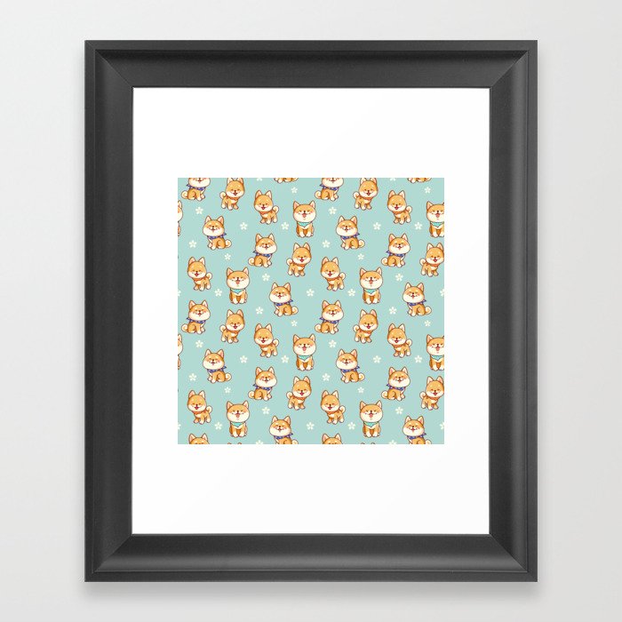 Happy Shiba Inu Puppers with Bandanas  Framed Art Print