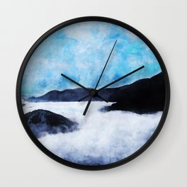Photo of clouds and montain painting imitation Wall Clock