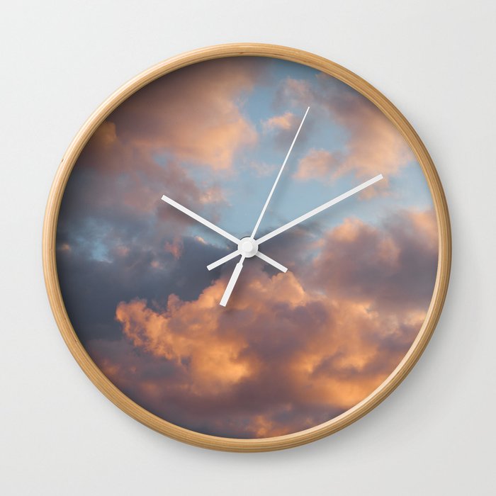 Peach Clouds Wall Clock