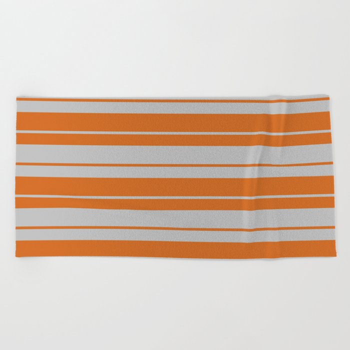 Grey and Chocolate Colored Lines Pattern Beach Towel